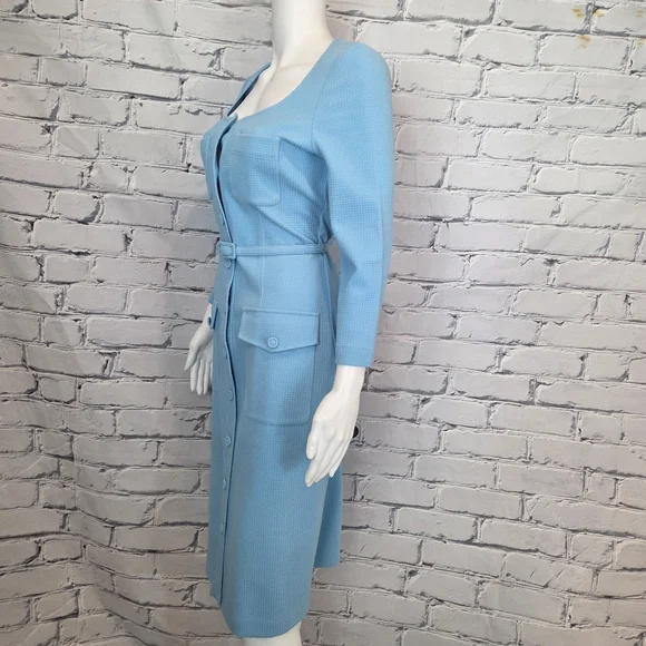 SportMax Blue Waffle Knit Button Dress - Picture 3 of 10